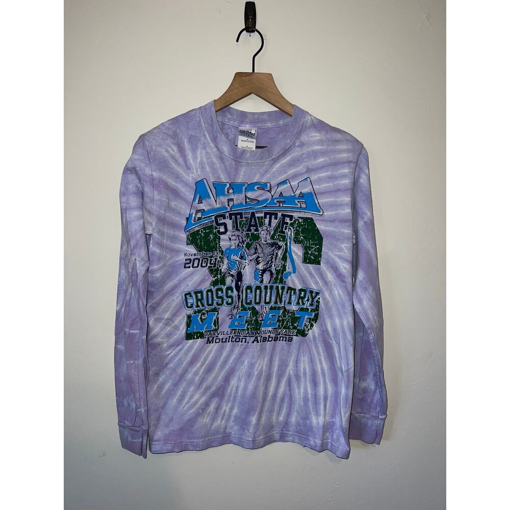 Vintage Cross Country Long Sleeve Shirt Purple Tie Dye  AHSAA State 2004 S Small